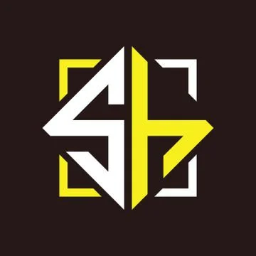 S H Initials quadrangle monogram with square Stock Illustration