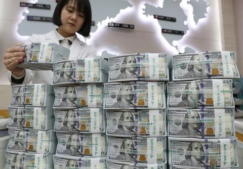S. Korea's FX reserves fall on strong greenback, Seoul - 06 Mar 2018 Stock Photos