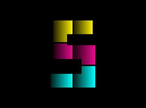 S letter font, vector logo made of Cmyk color. Dynamic split blue, pink, yell Stock Illustration