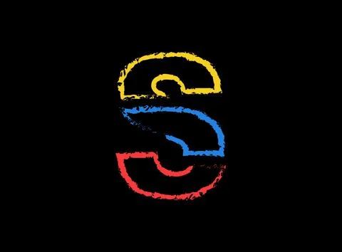 S letter hand write vector desing, brush font logo. Blue, red, yellow color o Stock Illustration