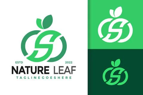 S Letter Infinity Nature Leaf Logo Design, brand identity logos vector, moder Stock Illustration