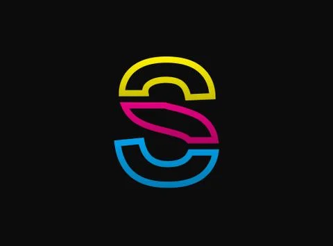 S letter logo, vector desing font .Dynamic cmyk split blue, pink, yellow colo Stock Illustration