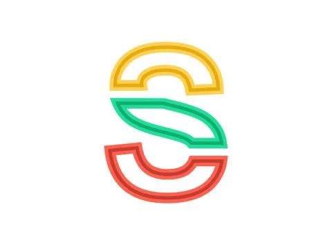 S letter logo, vector outline stroke font. Slice, cut design with red, green, Stock Illustration