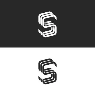 S logo monogram mockup, isometric geometric shape linked letters SSS emblem w Stock Illustration