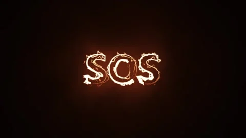 S O S signal glowing fiery letters emergency distress call danger crisis ur.. Stock Footage 340123656