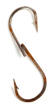 S-shaped old rusty fish hooks Stock Photos