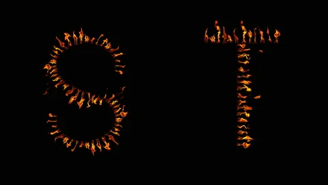 S T text. real fire flaming in slow motion. Stock Footage 143682438