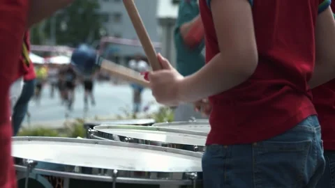 S25 Berlin Focus Shift Drums to Runners Slow Motion May 2023 Stock Footage 332126626