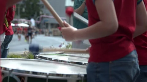 S25 Berlin Focus Shift Drums to Runners Slow Motion May 2023 Stock Footage 332126838