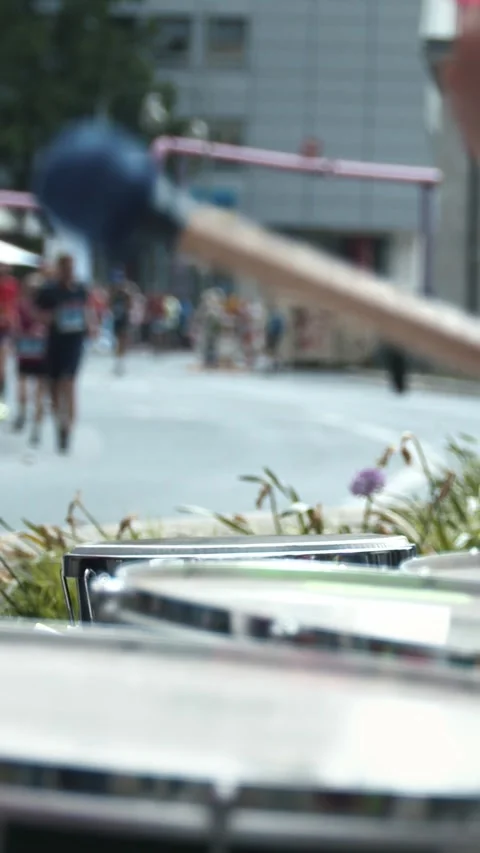 S25 Berlin Focus Shift Drums to Runners Slow Motion May 2023 Stock Footage 332132168