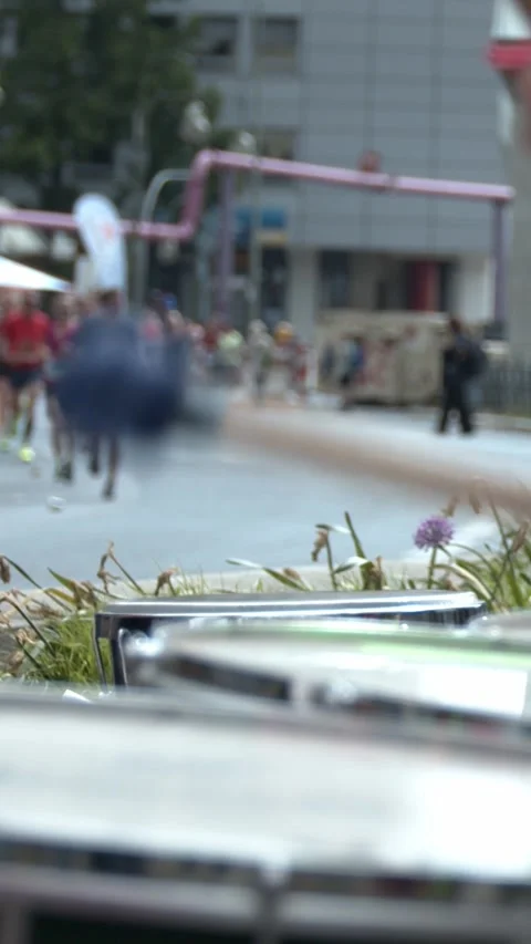 S25 Berlin Focus Shift Drums to Runners Slow Motion May 2023 Stock Footage 332132171