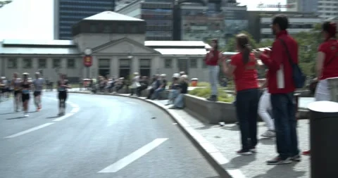 S25 marathon pan drummers to runners Berlin 2023 Stock Footage 332125293