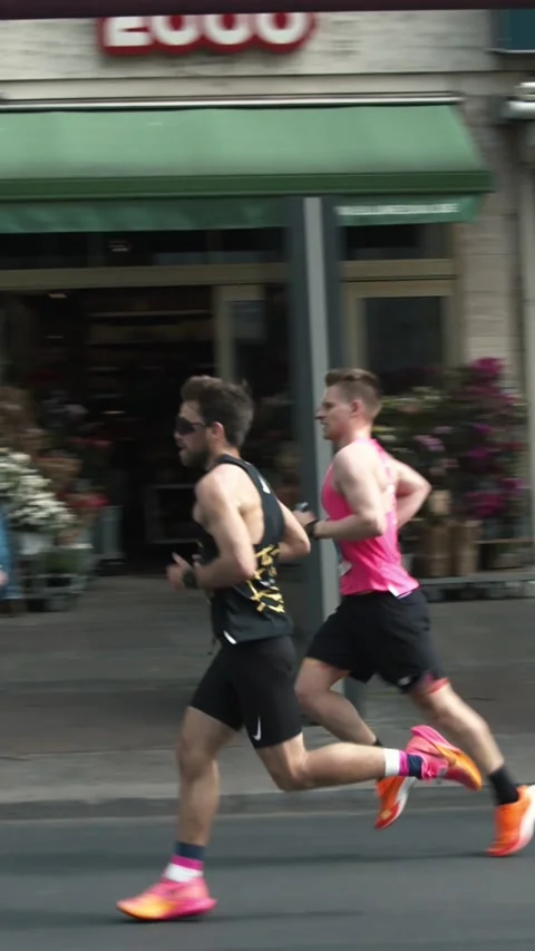 S25 marathon runners slow motion cinematic Berlin 2023 Stock Footage 332132296