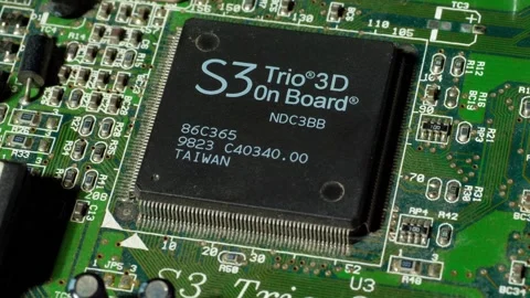 S3 Trio 3D: Vintage Windows 98 Video Card Chip - Close-Up Stock Footage 290242623