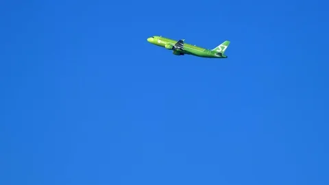 S7 plane took off in the clear blue sky.  January 16 January 2020. Sochi Russia Stock Footage 123074019