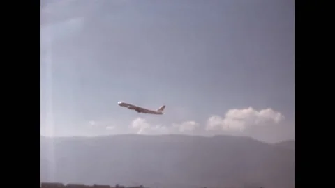 S8 - SWITZERLAND - Boeing 747-257B aircraft taking off airport Geneva - 1971 Stock Footage 170606298