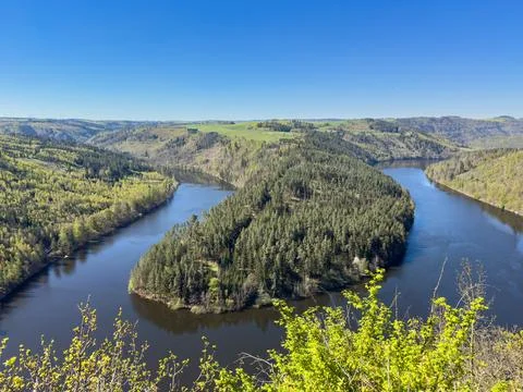 The Saale Loop is located in the Saale-Orla district in the Thuringian Fore.. Stock-Fotos