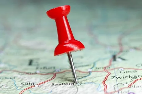 Saalfeld pin on map of Germany Foto stock