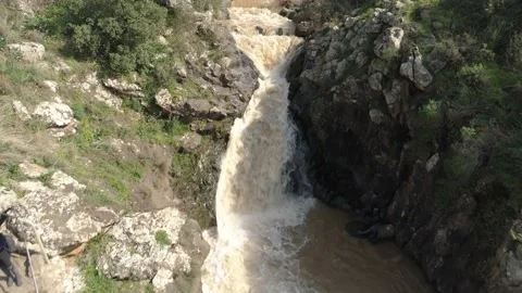 Saar fall aerial pull tilt Stock Footage 139741277