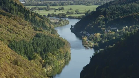 Saar loop at Cloef. A famous view point.Saarschleife Stock Footage