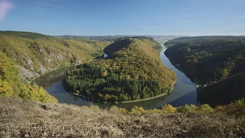 Saar loop at Cloef. A famous view point.Saarschleife Stock Footage 74459585