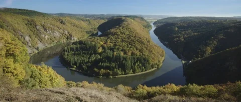 Saar loop at Cloef. A famous view point.Saarschleife Stock Footage 74461905
