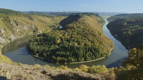 Saar loop at Cloef. A famous view point.Saarschleife Video stock 74462695
