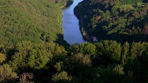 The saar river in germany from above 4k 50fps video Stock Footage 309782890
