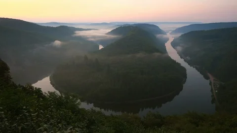 Saar River at sunrise Stock Footage 129522024