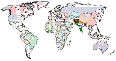 SAARC member coutries on world map Illustrazione stock