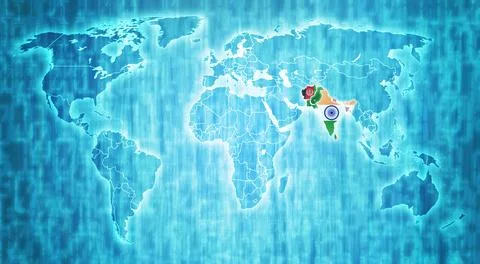SAARC member coutries on world map Illustrazione stock