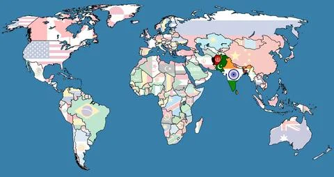 SAARC member coutries on world map Illustrazione stock