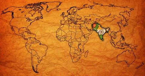 SAARC member coutries on world map Illustrazione stock