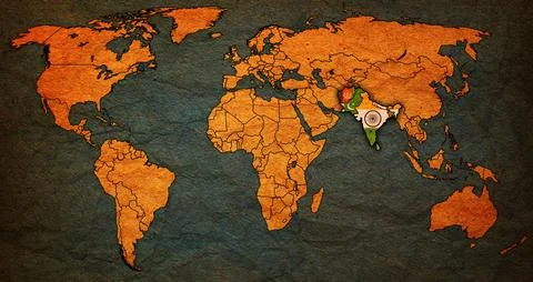 SAARC member coutries on world map Illustrazione stock