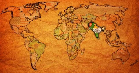 SAARC member coutries on world map Illustrazione stock