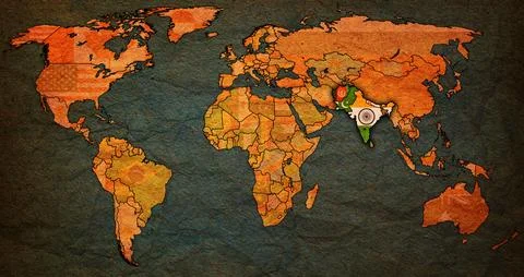 SAARC member coutries on world map Illustrazione stock