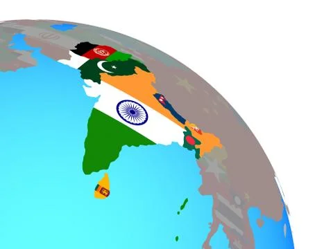 SAARC memeber states with flags on globe Illustrazione stock