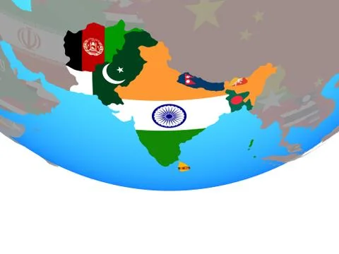 SAARC memeber states with flags on globe Illustrazione stock