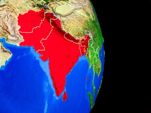 SAARC memeber states on globe from space Illustrazione stock