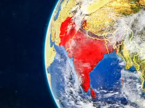 SAARC memeber states on globe from space Illustrazione stock