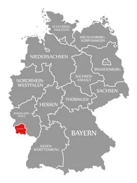 Saarland red highlighted in map of Germany Stock Illustration