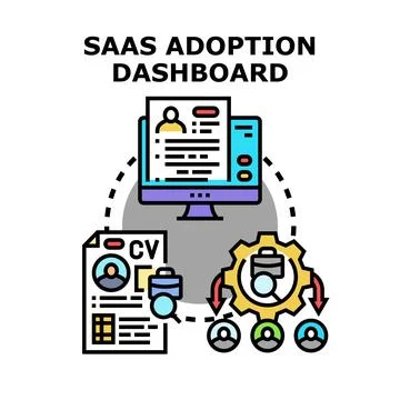 Saas adoption dashboard displaying software implementation process Stock Illustration