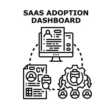 Saas adoption dashboard displaying software implementation process Illustrazione stock