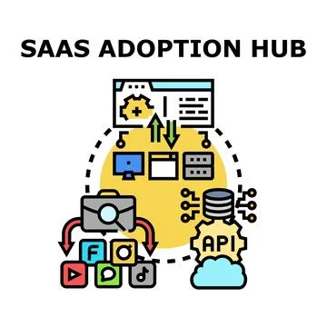 Saas adoption hub managing cloud computing integration Stock Illustration