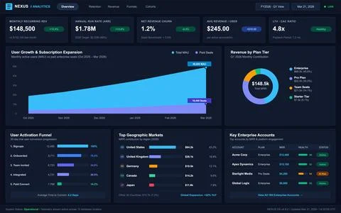 SaaS Analytics Dashboard with Business Growth Metrics and Executive Overview Stock Illustration