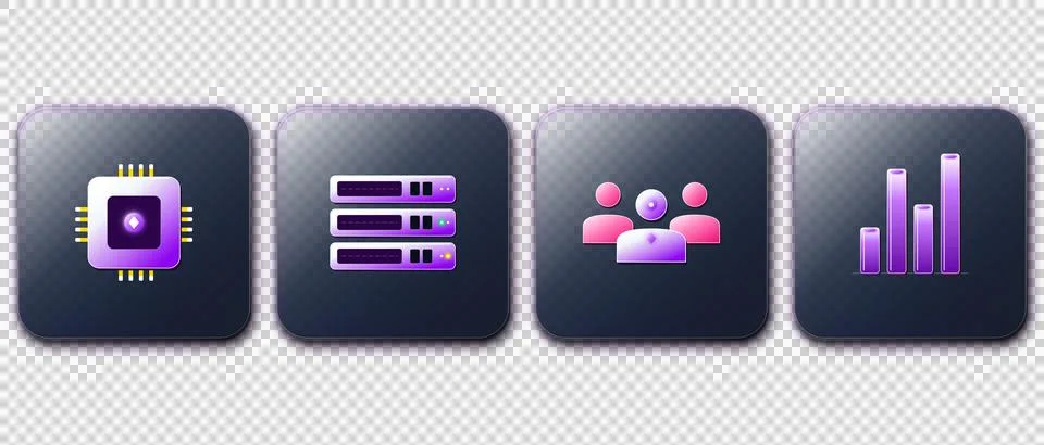SaaS Cloud Analytics Dashboard Icons Set with Glassmorphic 3D. Stock Illustration