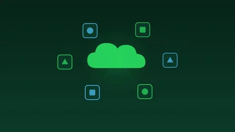 Saas cloud apps modules orbiting forest cloud loop Stock Footage 342612201
