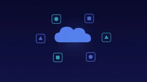 Saas cloud apps modules orbiting neon cloud loop Stock Footage 342612203