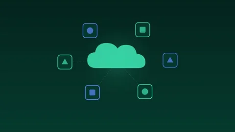 Saas cloud apps modules orbiting seafoam cloud loop Vidéo 342612205