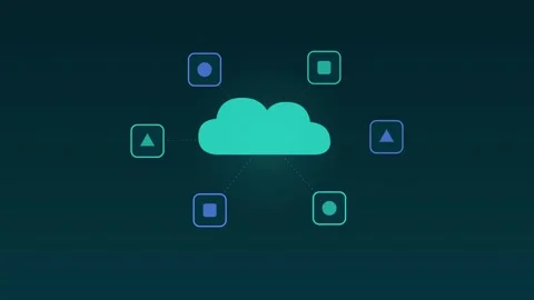 Saas cloud apps modules orbiting lagoon cloud loop Stock Footage 342612211